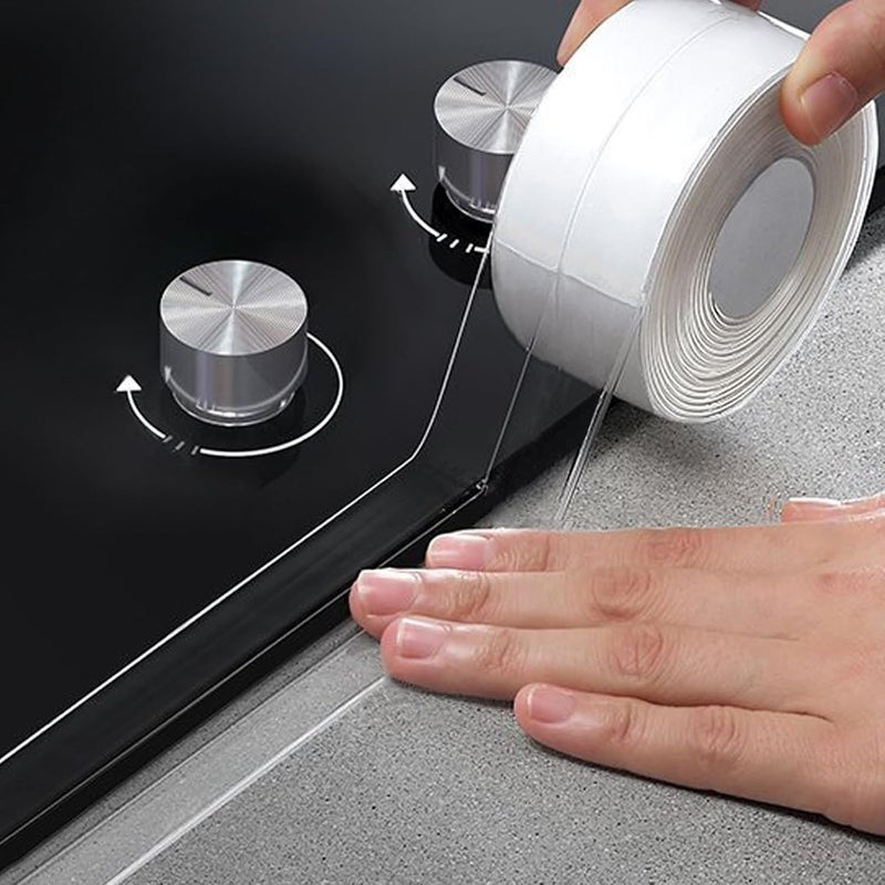 GHAMYEE Clear Caulk Tape Self Adhesive Waterproof, Caulking Adhesive Transparent Kitchen and Wall Sealing Tape, Bathroom Sealant Caulk Strip for Toilet, Bath Tub, Sink, Shower Caulking(1.5" x10.5Ft) - Image 1